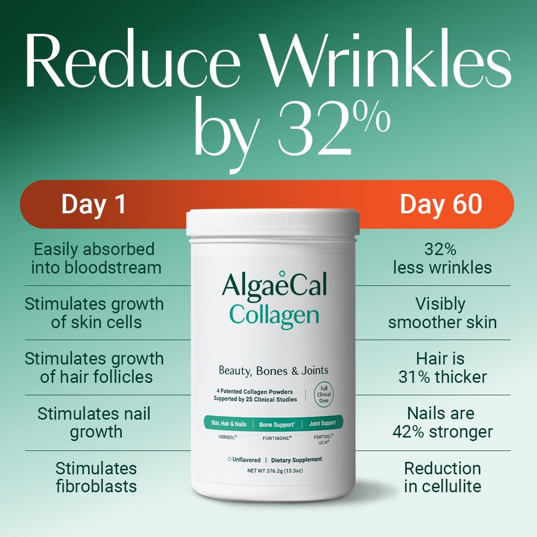 AlgaeCal Collagen – 4 Clinically Supported Peptides for Bone, Joint & Skin Health (30 Servings)