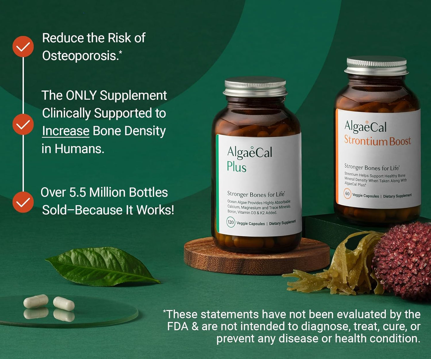 AlgaeCal Bone Builder Pack – Plant-Based Calcium & Strontium for Bone Strength and Density