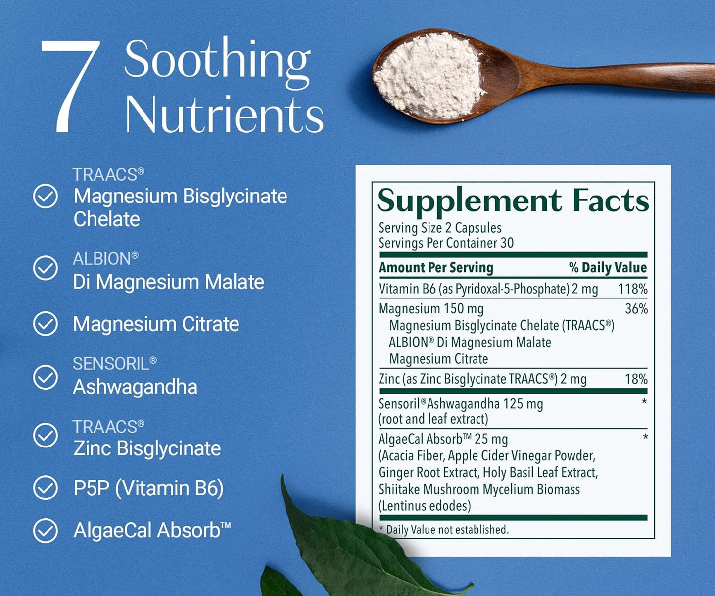 AlgaeCal Magnesium Relax – Chelated Magnesium with Ashwagandha for Sleep & Stress Support (60 Caps)